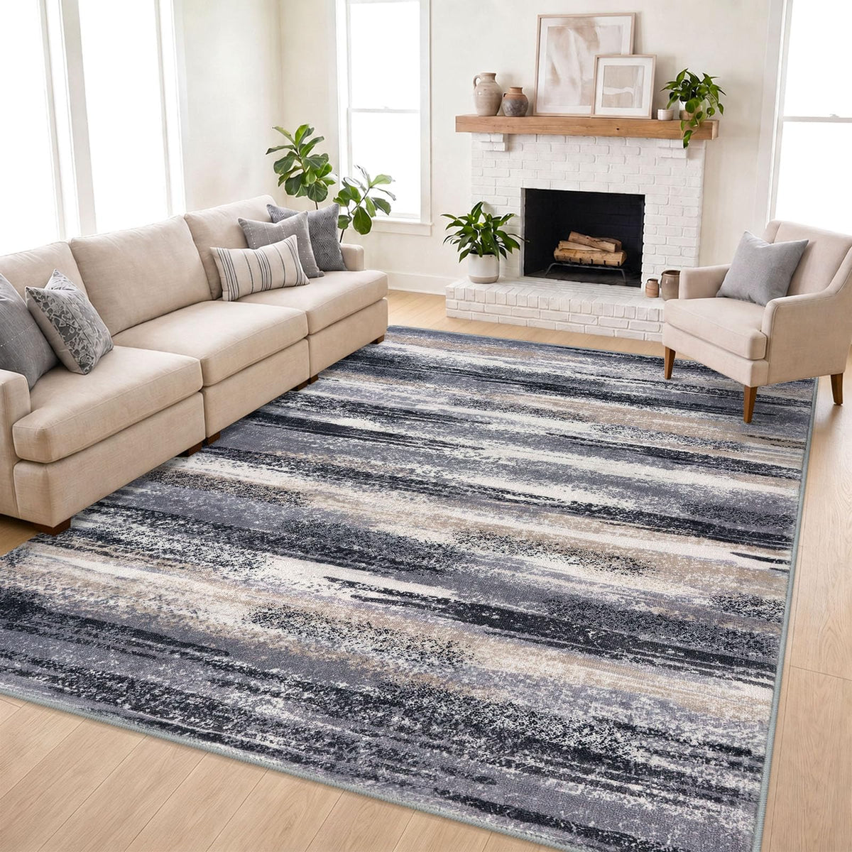 Lansny Modern Abstract 2x5 Runner Rug Non Slip Washable Kitchen Rugs