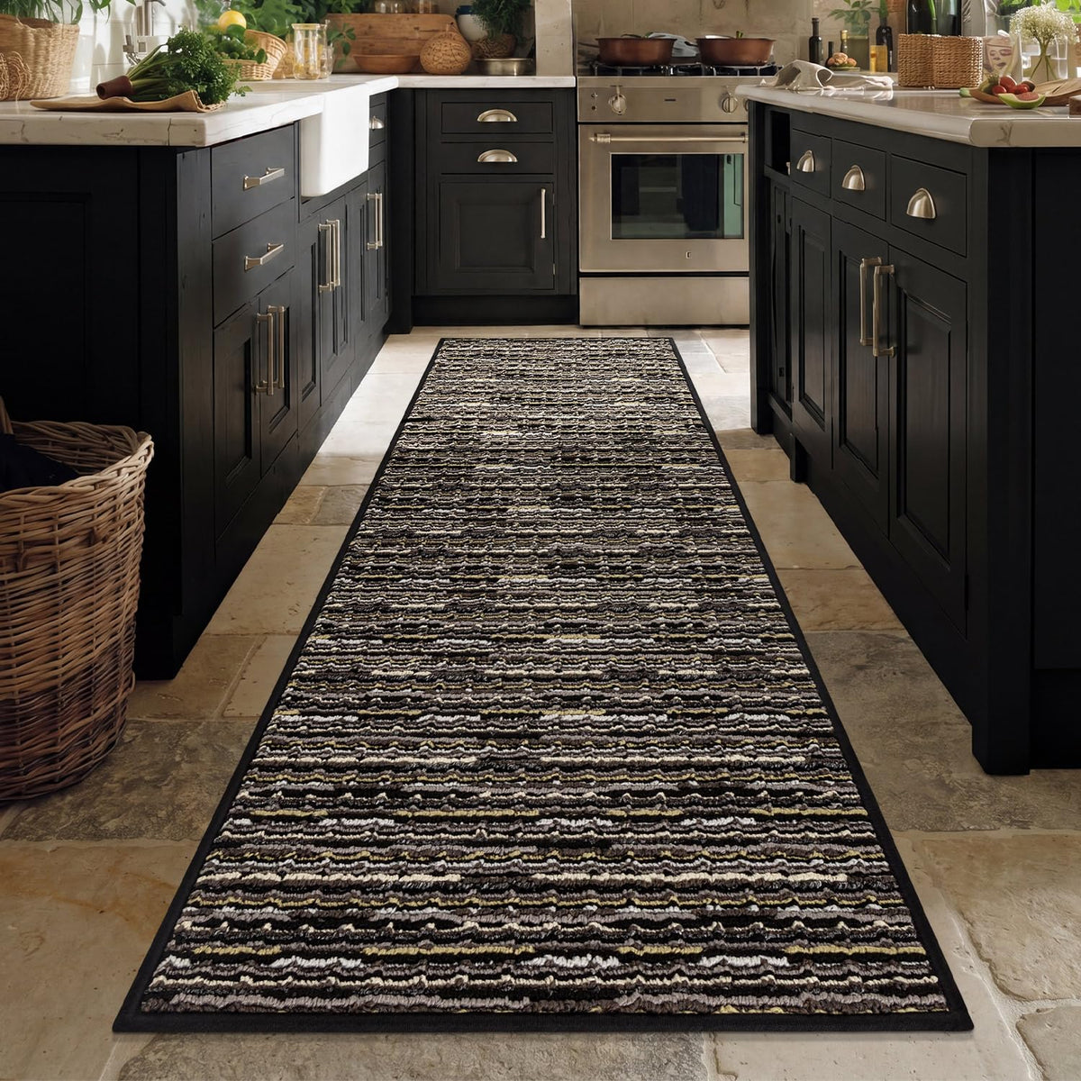 BSICPRO Kitchen Rugs Sets of 2, Non Slip Kitchen Mats for Floor, Black