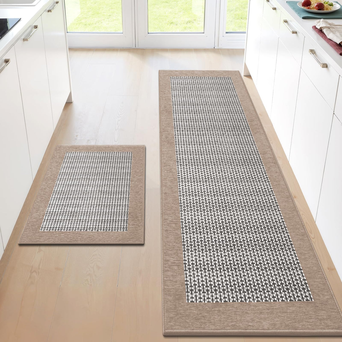 StepRite Kitchen Rugs 2 PCS, Kitchen Mats for Floor, 20"X32"+20"X47", Grey