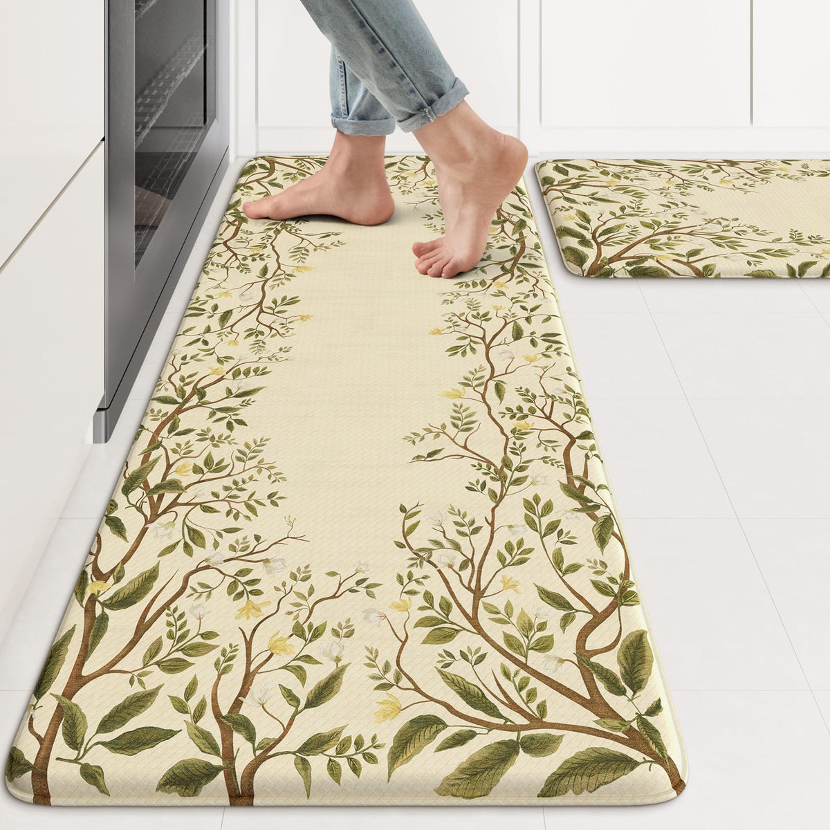KIMODE Anti Fatigue Kitchen Mats for Floor, Boho Floral Kitchen Rugs Sets