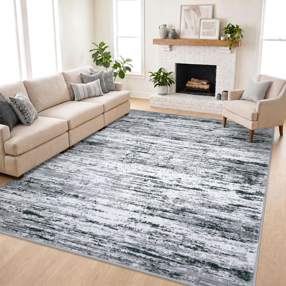 Lansny Modern Abstract 2x5 Runner Rug Non Slip Washable Kitchen Rugs