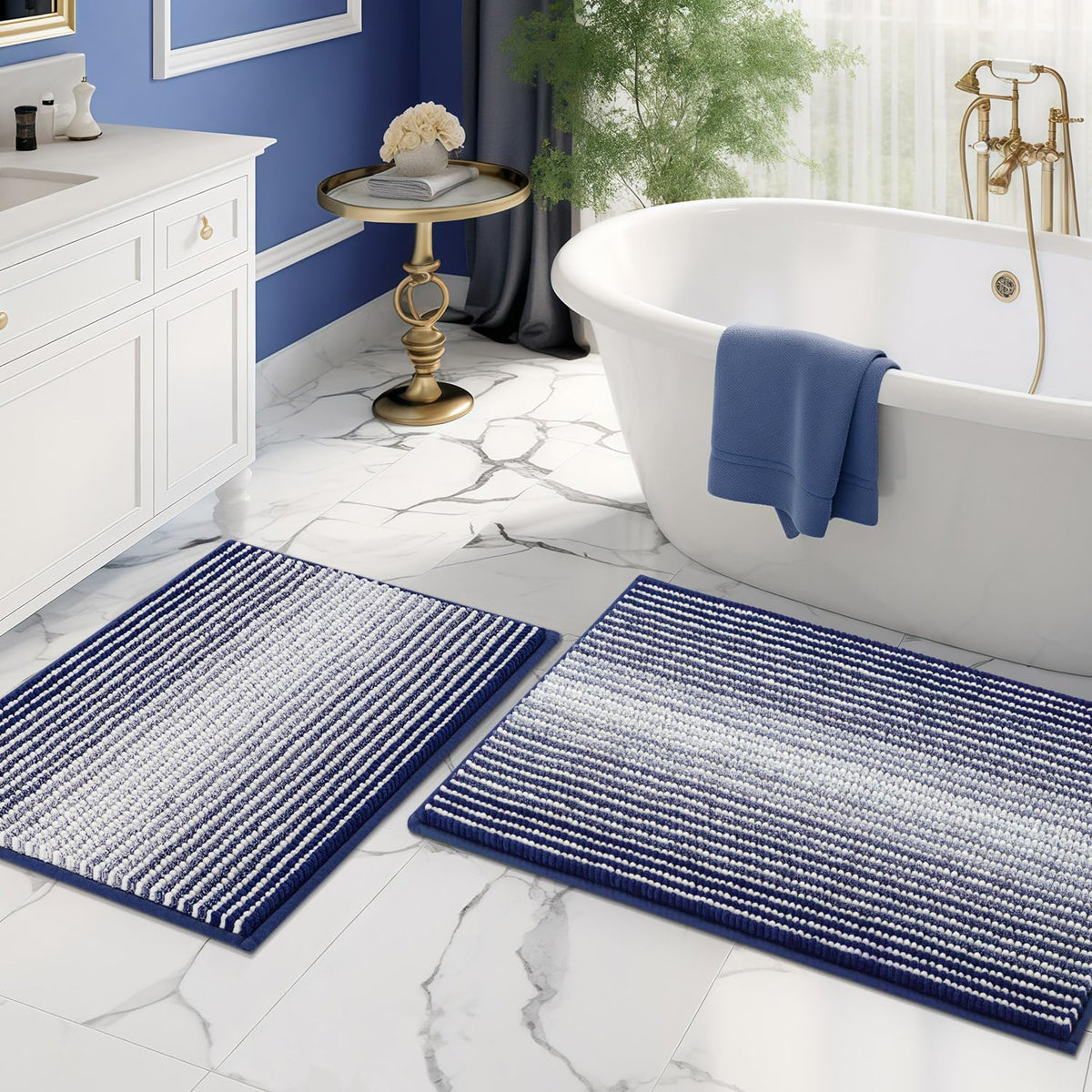 BSICPRO Bathroom Rugs Sets 2 Piece, Non Slip Boho Bath Mats, Beige