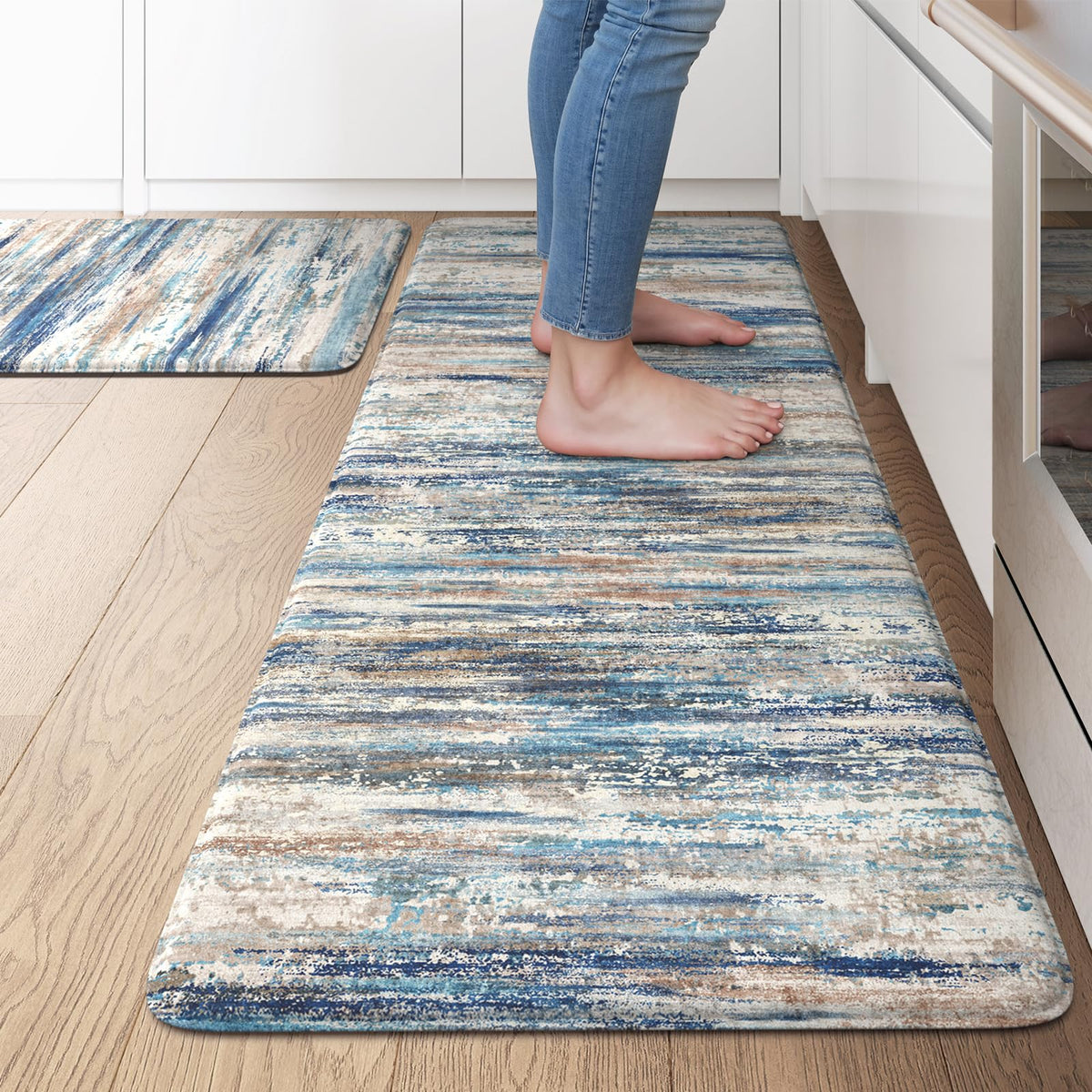 KIMODE Anti Fatigue Kitchen Mats for Floor 2 Piece, Abstract Kitchen Rugs