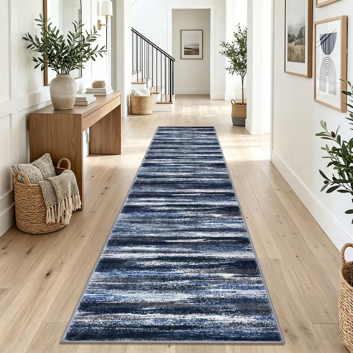 Lansny Modern Abstract 2x5 Runner Rug Non Slip Washable Kitchen Rugs