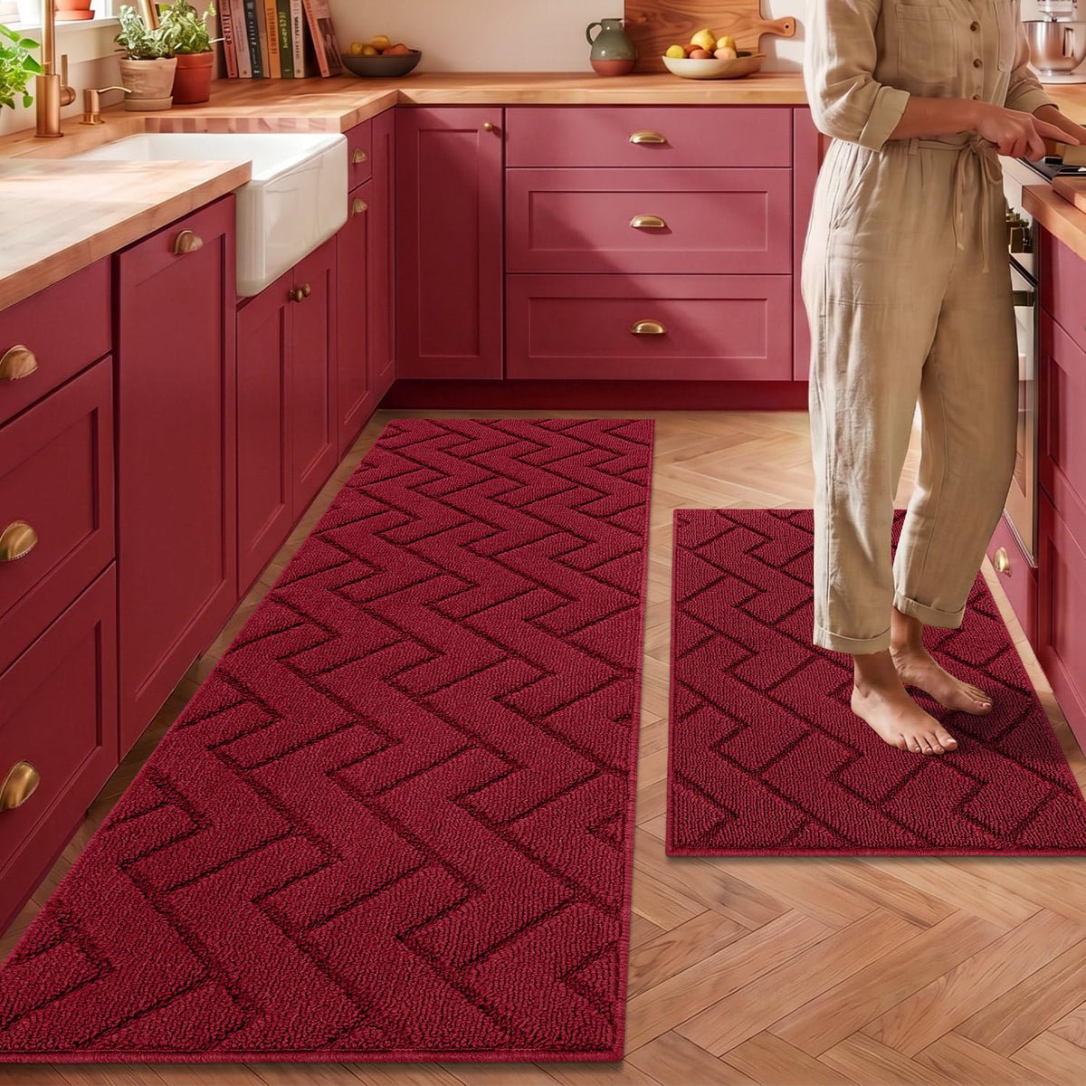 hicorfe Kitchen Runner Rug,20"x48"+20"x32" Kitchen Set,Non-Slip Kitchen Mat