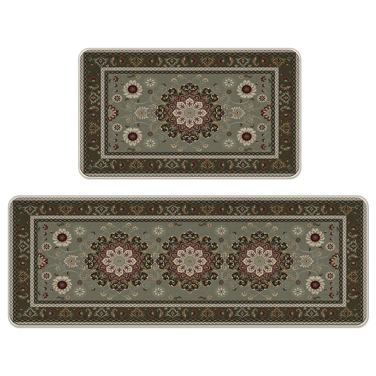 Boho Vintage Floral Kitchen Rugs Set of 2