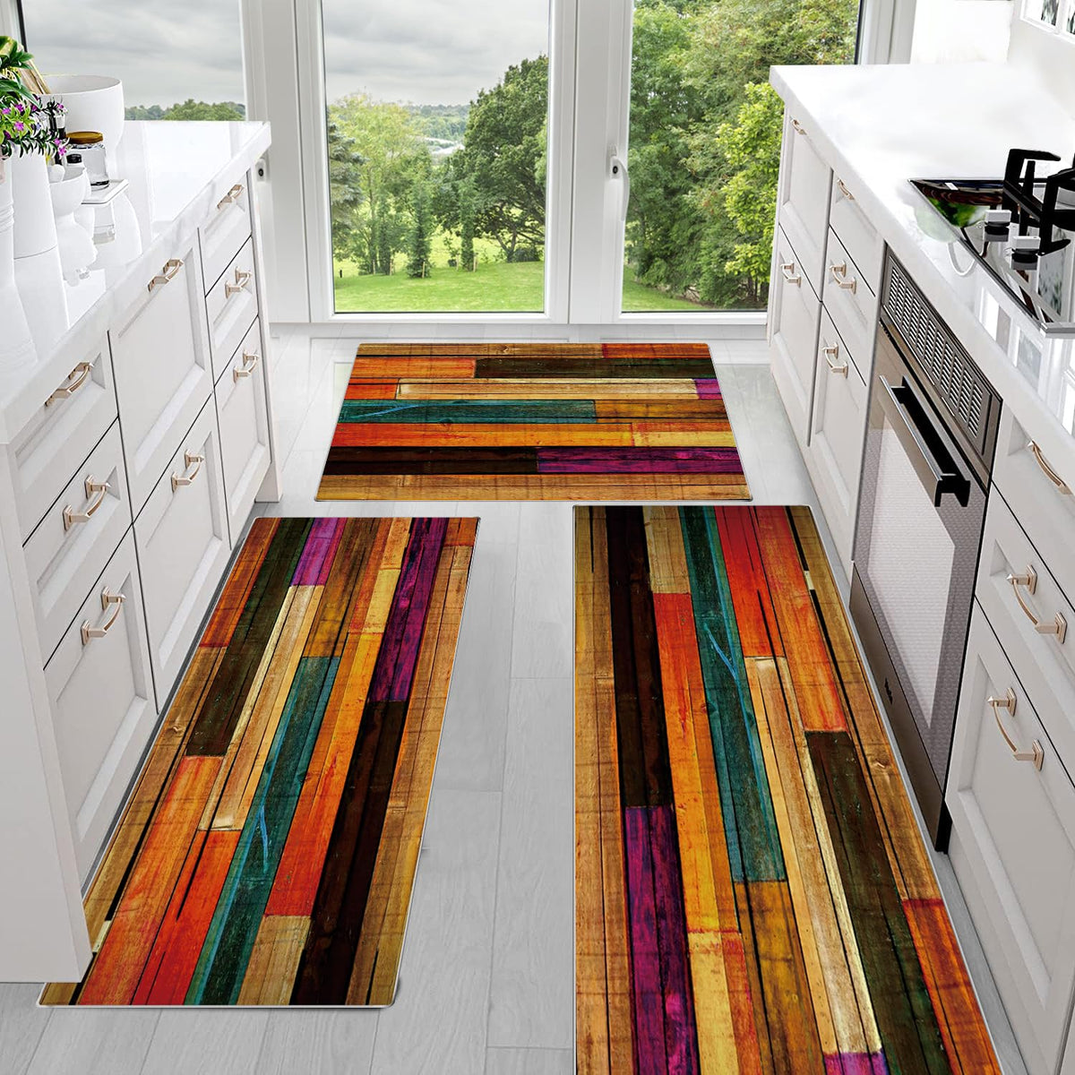 Sofort Kitchen Mats for Floor, Non Slip Washable Kitchen Rugs Sets of 3