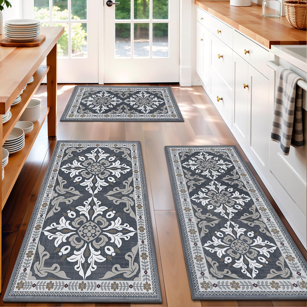 3 Piece Kitchen Rugs Set, Non Slip Washable Floor Mats with Water Absorbent