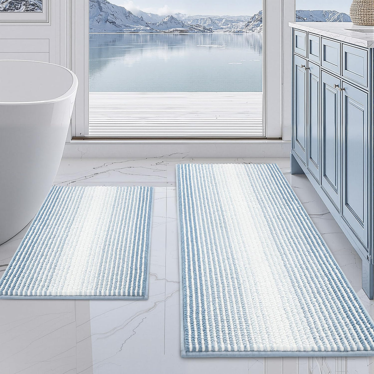 BSICPRO Bathroom Rugs Sets 2 Piece, Non Slip Boho Bath Mats, Beige