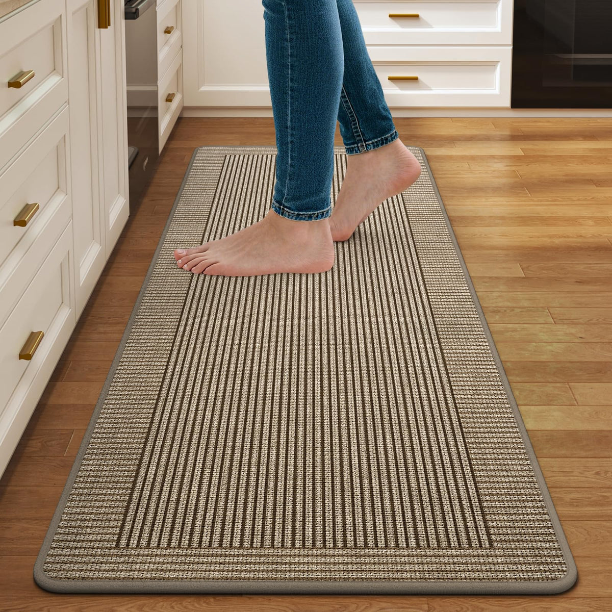 Kitchen Rugs Set of 2, Kitchen Mats for Floor,17x30+17x47 Brown