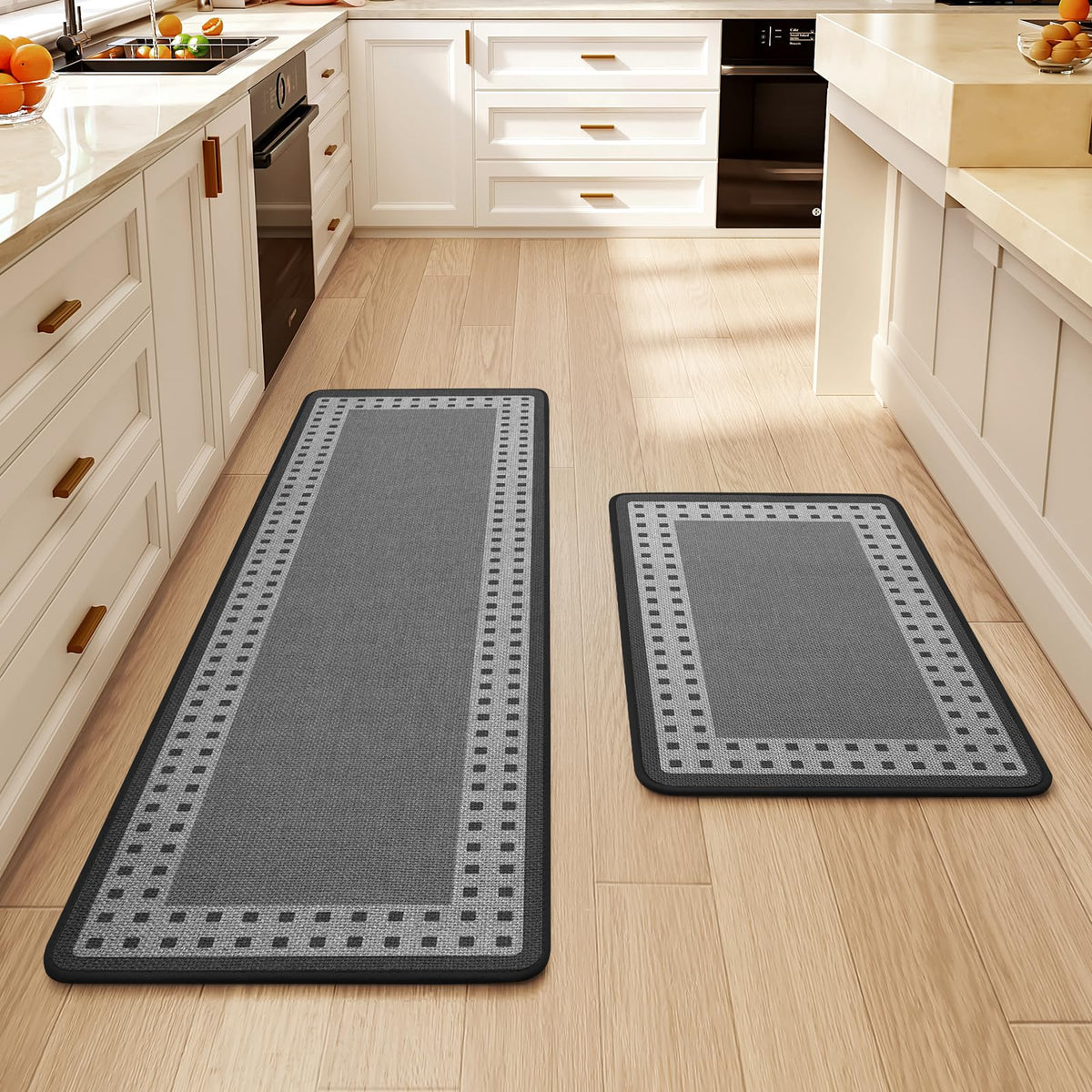 Kitchen Rugs Set of 2, Kitchen Mats for Floor,17x30+17x47 Brown