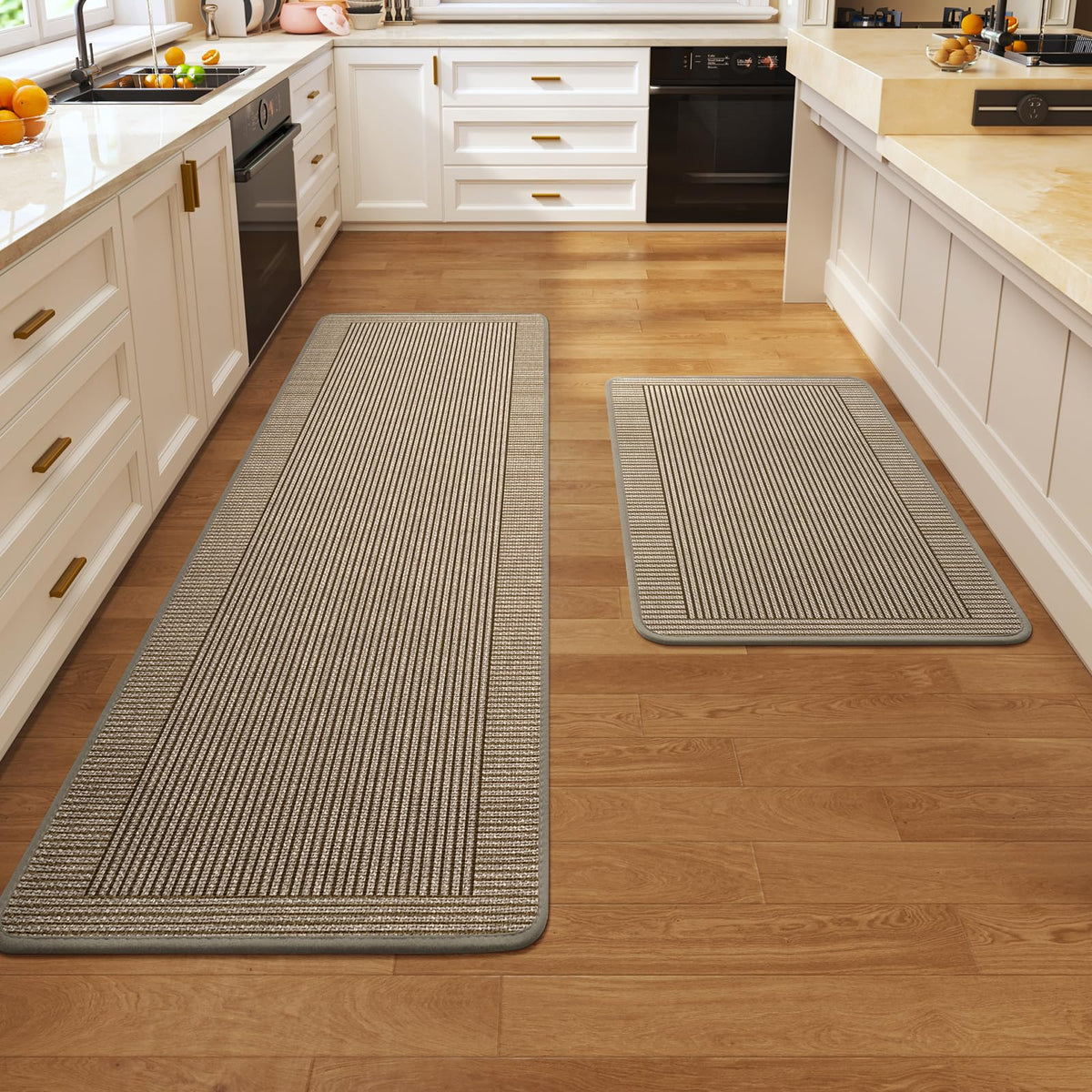 Kitchen Rugs Set of 2, Kitchen Mats for Floor,17x30+17x47 Brown