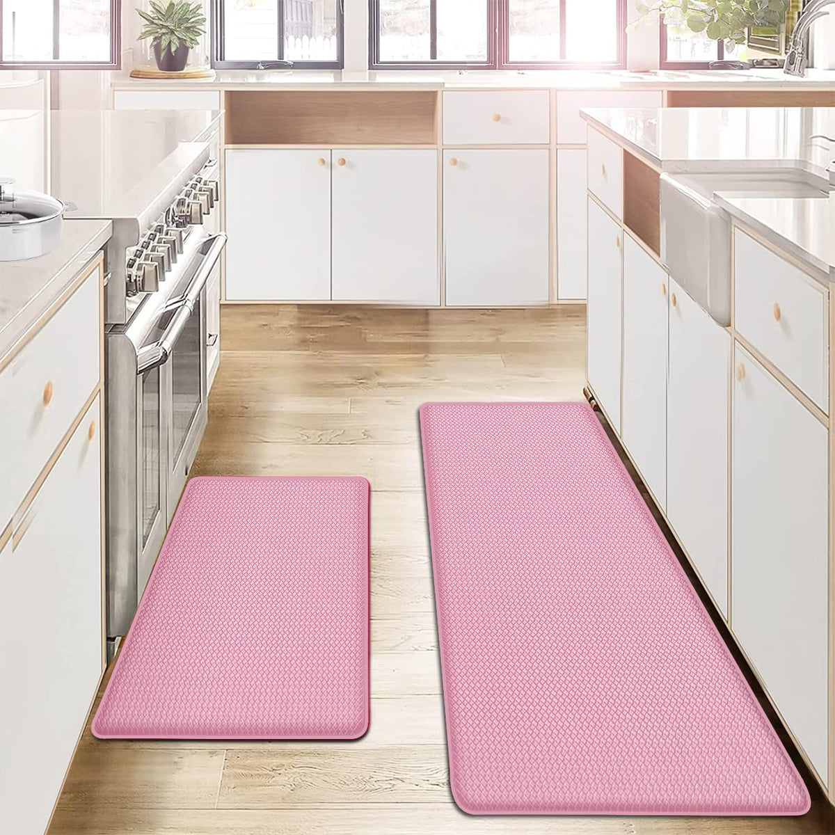 Kitchen Rug Set Light Green, Non Slip Kitchen Mats Runner 2 Piece
