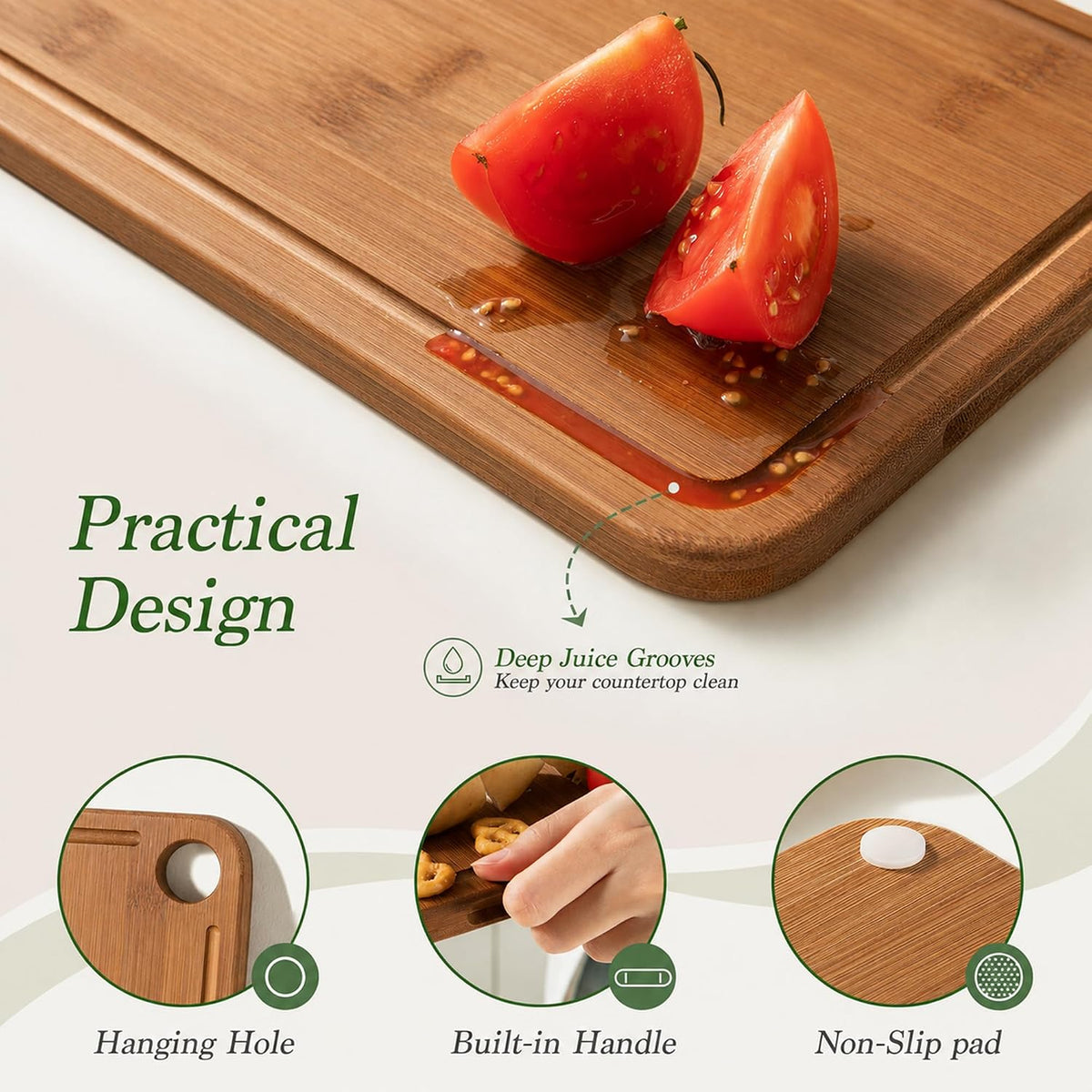 Bamboo Cutting Board 3-Piece Wooden Chopping Mats for kitchen