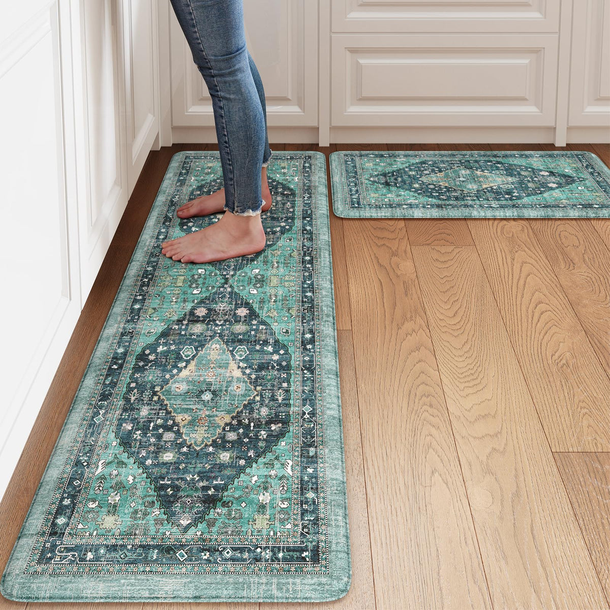 Collive Boho Kitchen Rugs Sets of 2 Fall Kitchen Mats for Floor Waterproof