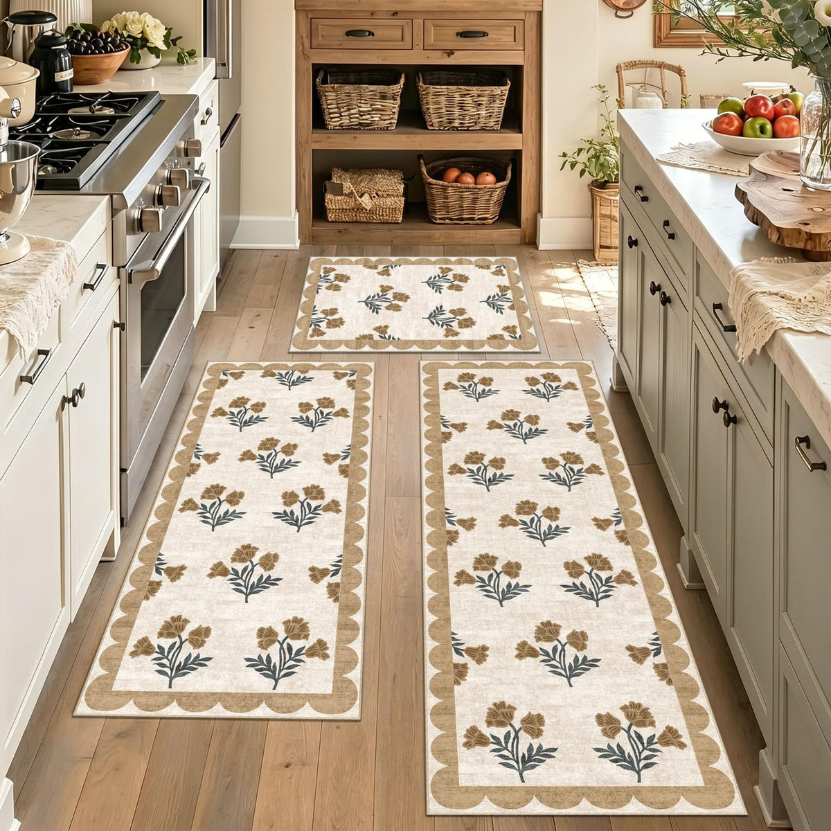 Kitchen Rugs Sets of 3 Non-Slip Washable - Kitchen Mats for Floor