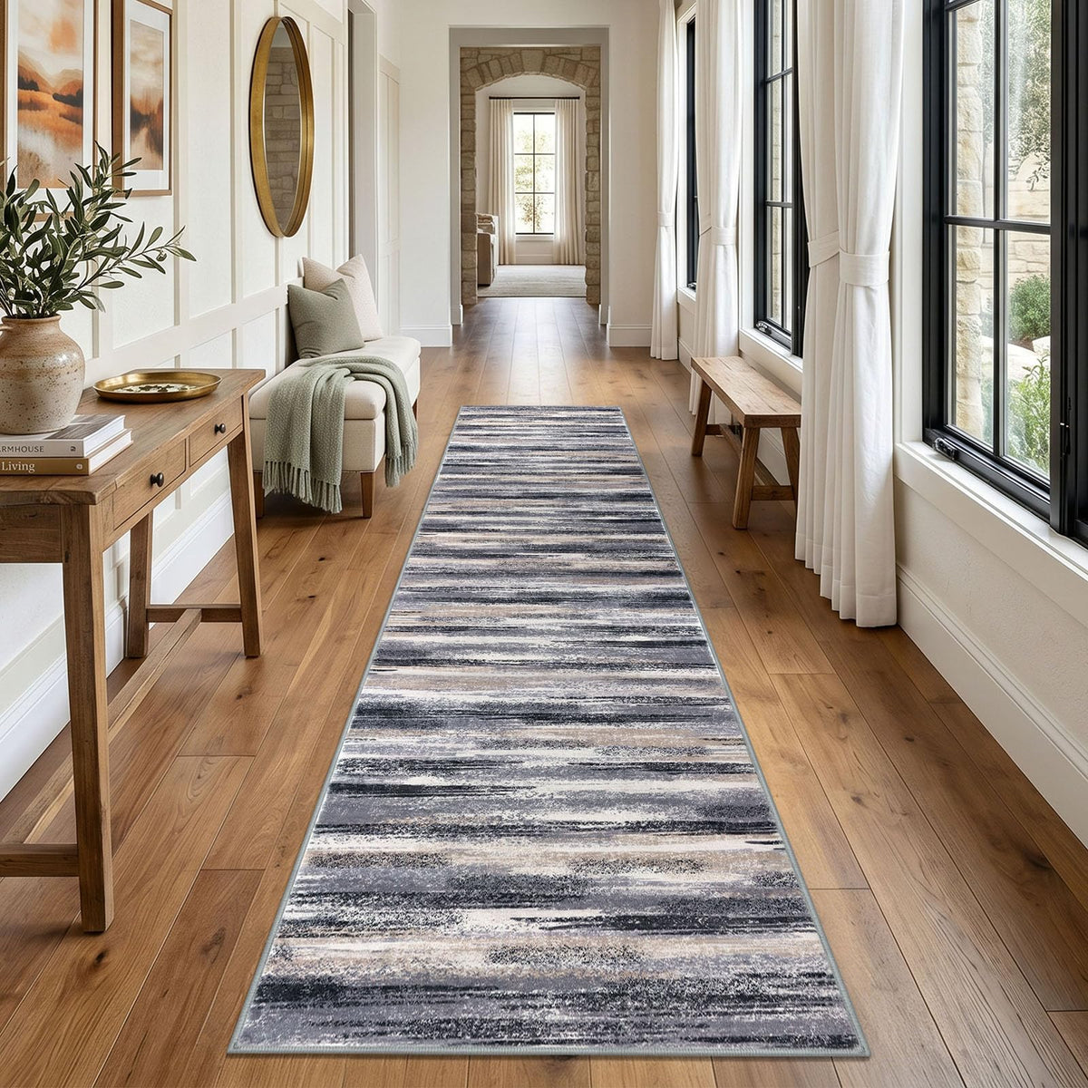 Lansny Modern Abstract 2x5 Runner Rug Non Slip Washable Kitchen Rugs
