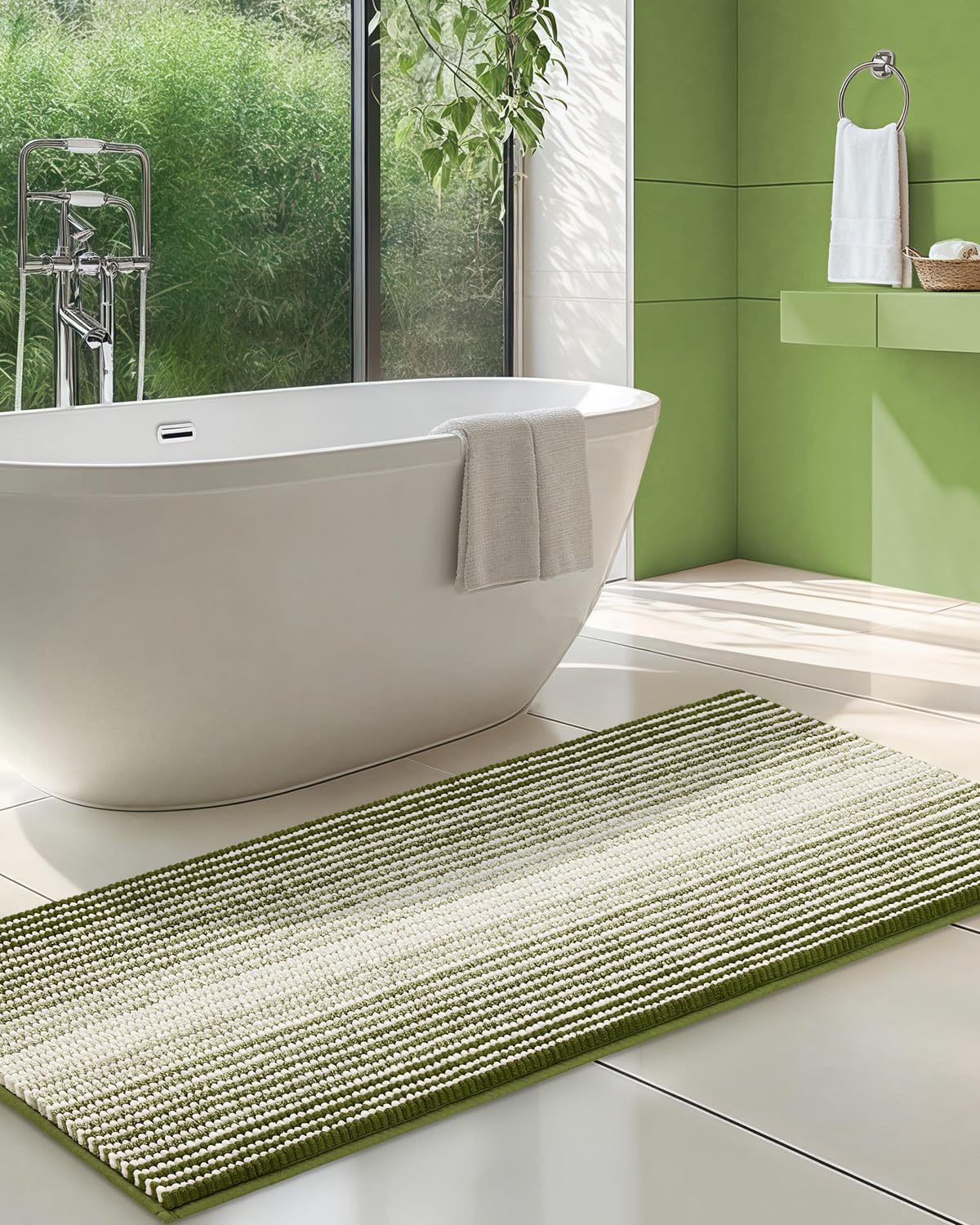 BSICPRO Bathroom Rugs Sets 2 Piece, Non Slip Boho Bath Mats, Beige