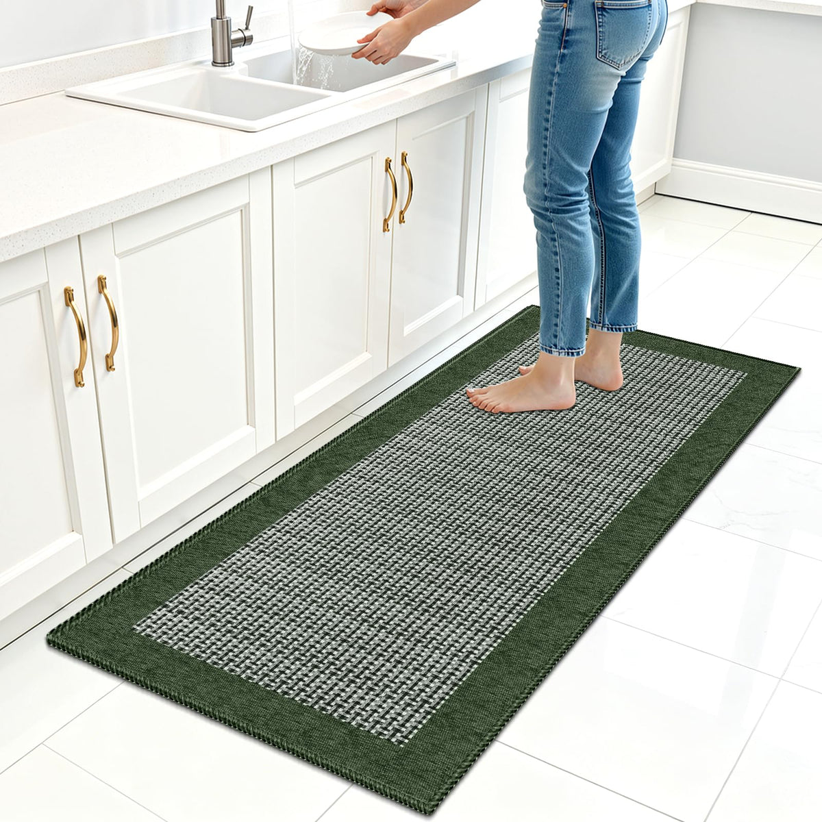 StepRite Chenille Kitchen Rug, Kitchen Mat for Floor, 32'' x 20'', Grey