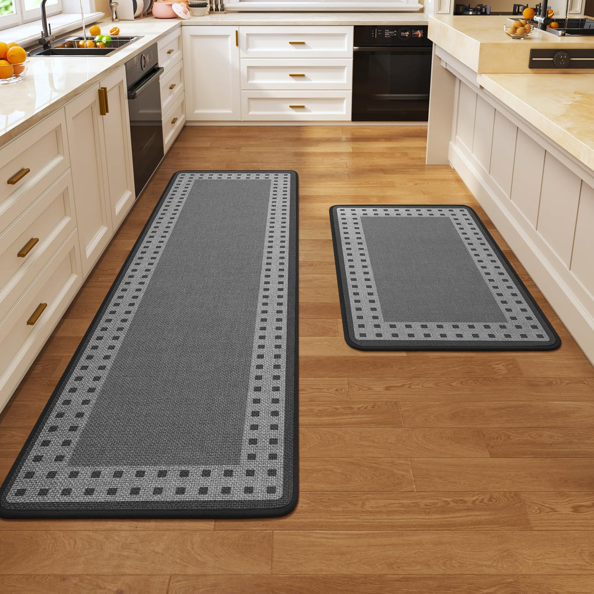 Kitchen Rugs Set of 2, Kitchen Mats for Floor,17x30+17x47 Brown