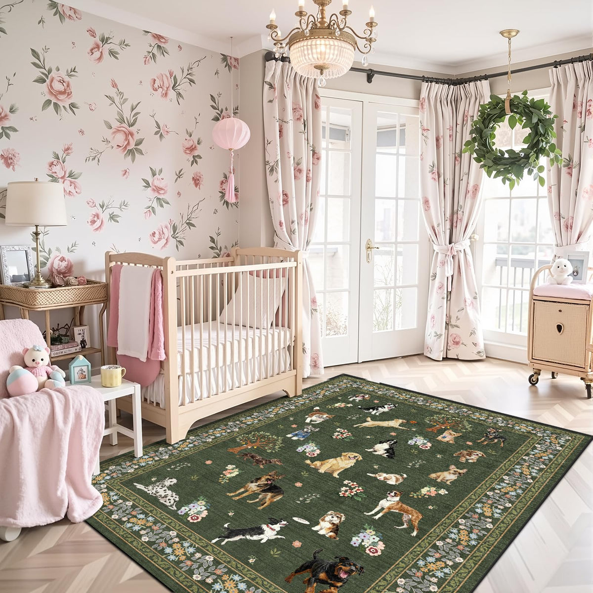 Washable Runner Rug 2x6 Beige Floral, Non Slip for Hallway, Kitchen