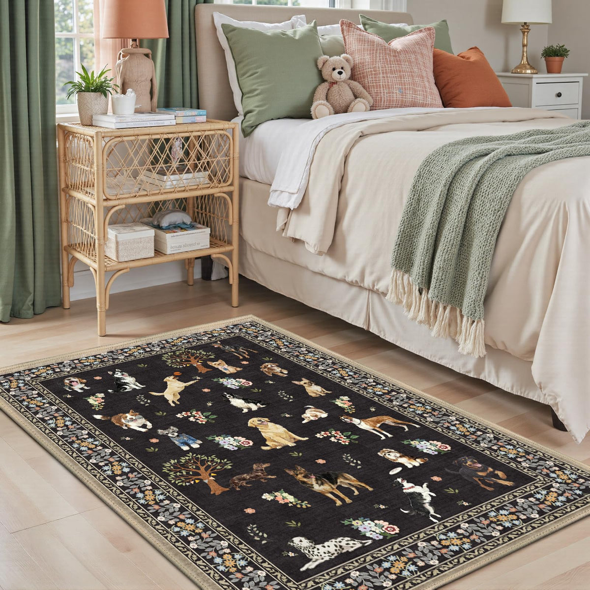Washable Runner Rug 2x6 Beige Floral, Non Slip for Hallway, Kitchen