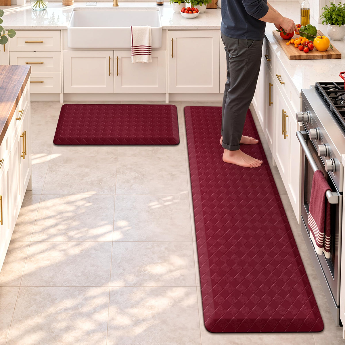 TranquilRelax 2-Piece Kitchen Mats, Cushioned Non-Slip Floor Mats, Black