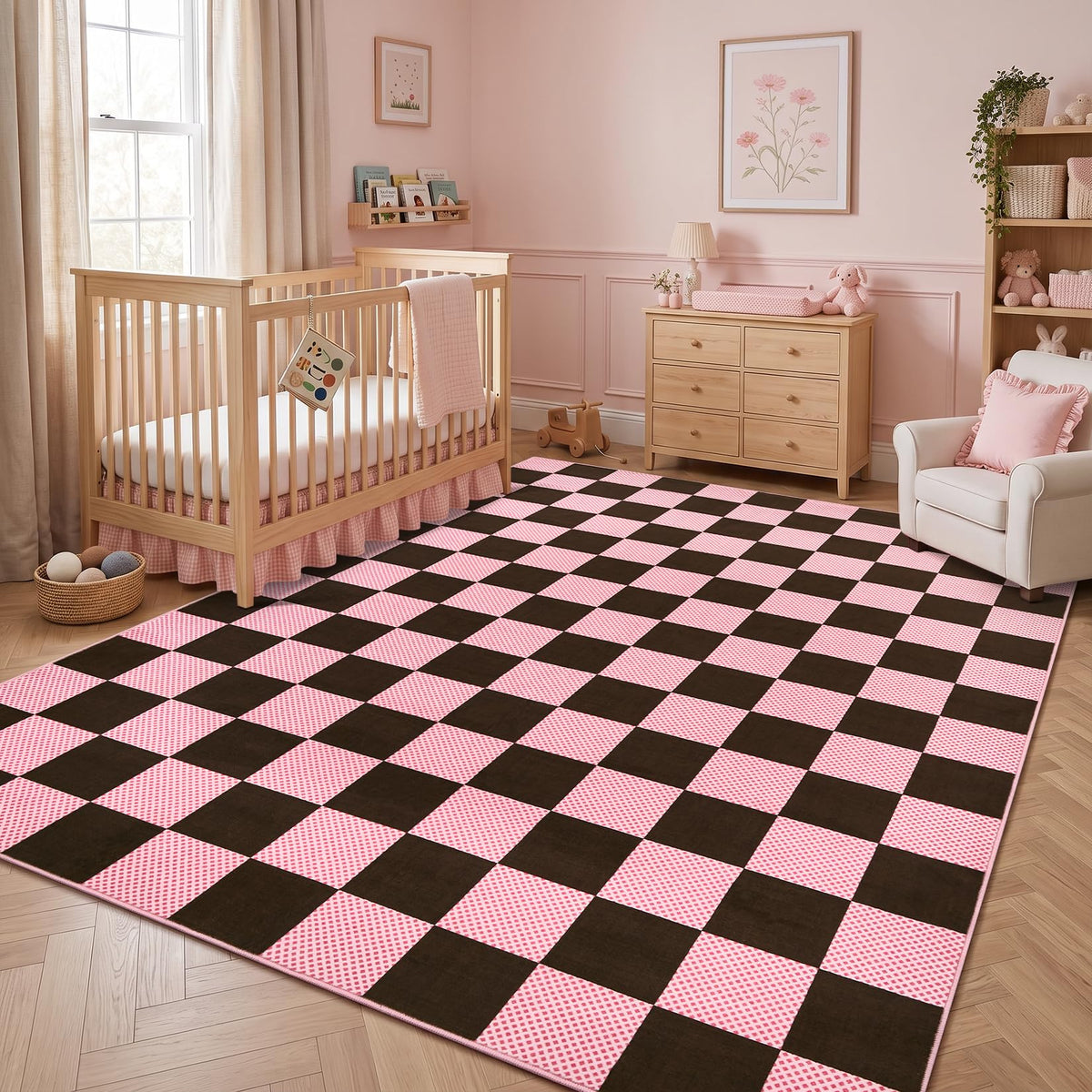 GarveeHome Checkered Pink 2x6 Washable Kitchen Runner Rug Low-Pile Entryway