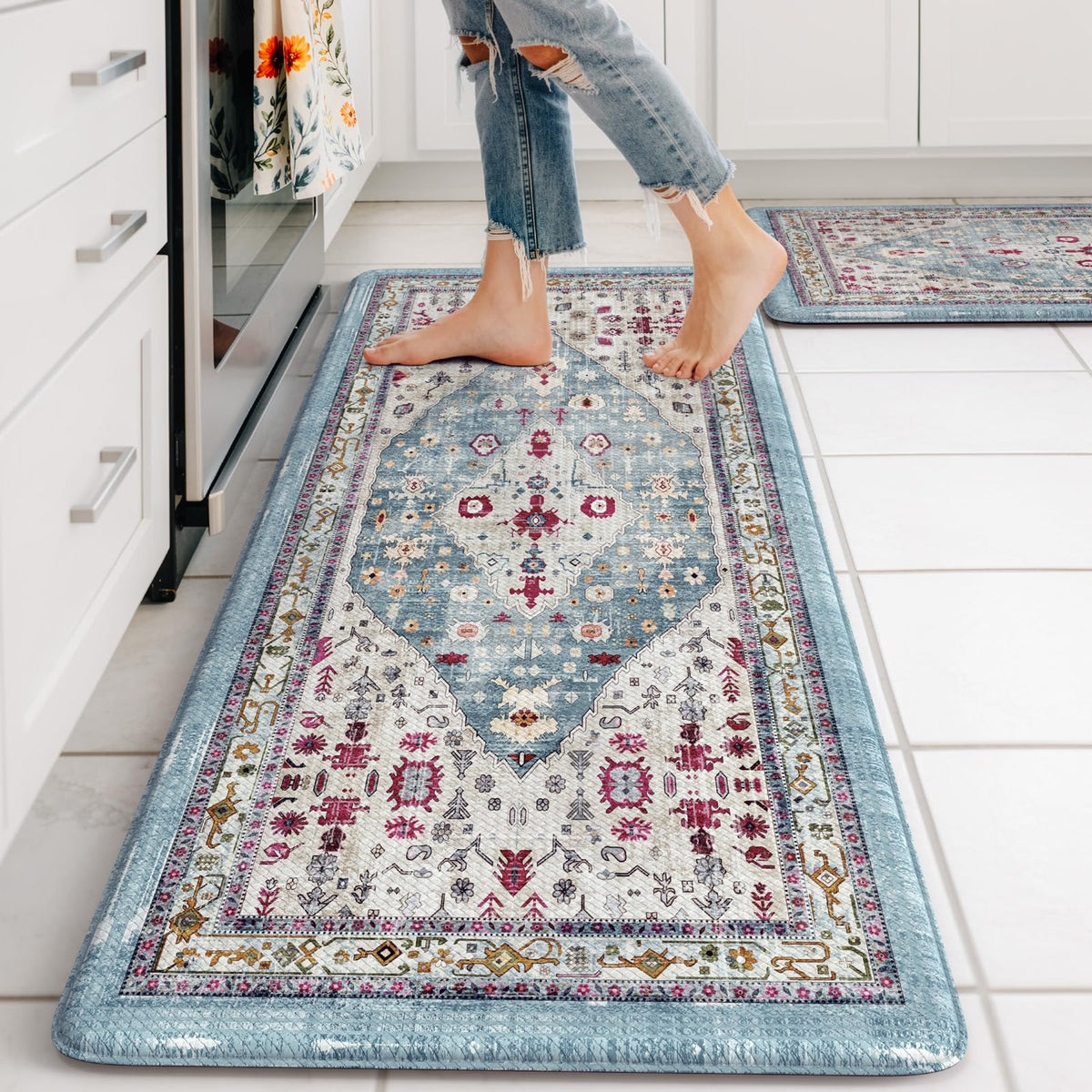 Collive Boho Kitchen Rugs Sets of 2 Fall Kitchen Mats for Floor Waterproof