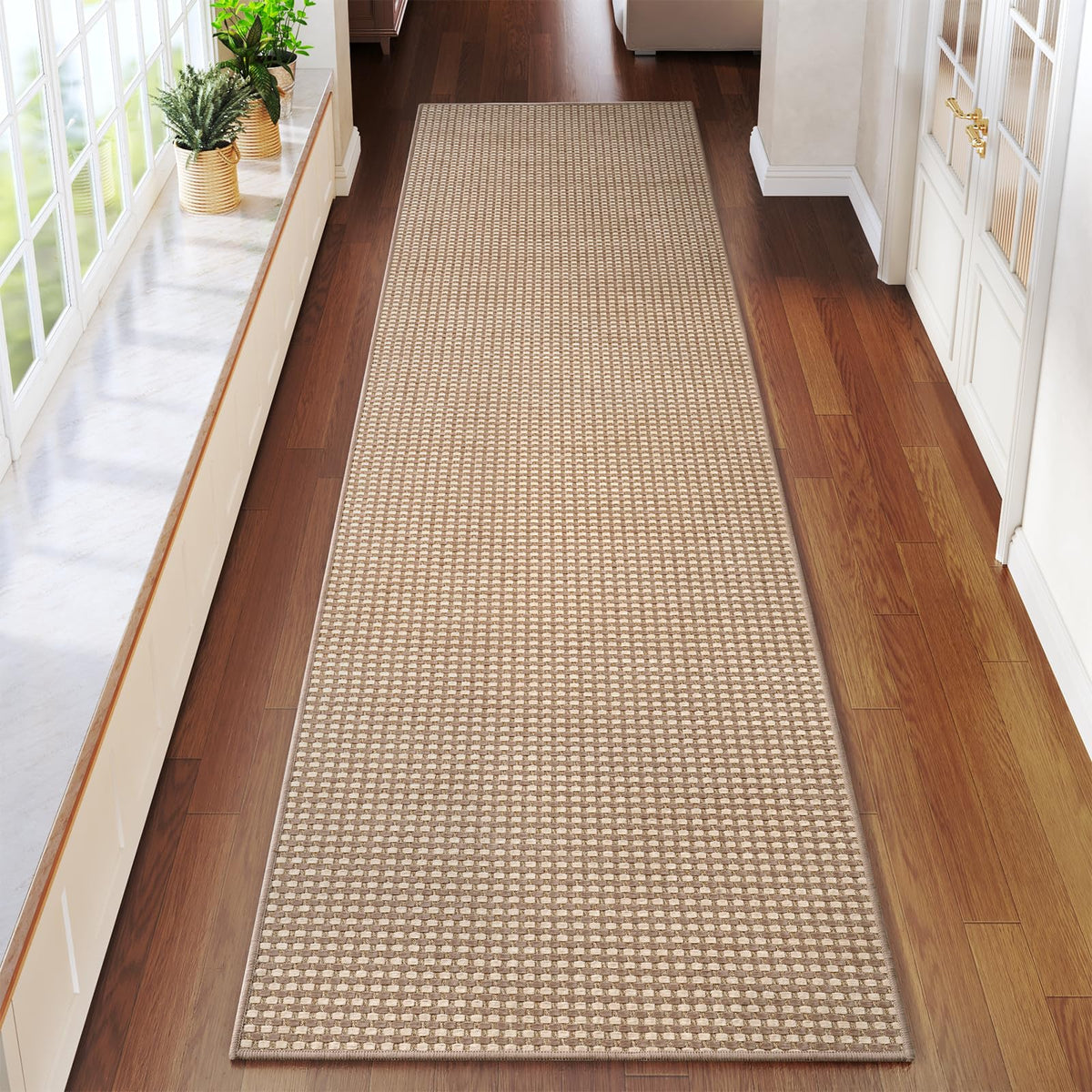 YDKGL 2x6 ft Low Pile Kitchen Runner Mat, Non Slip Washable, Brown