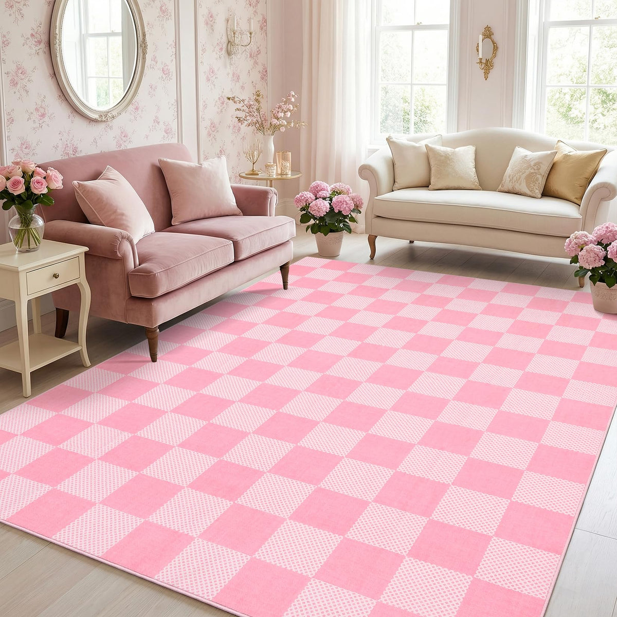 GarveeHome Checkered Pink 2x6 Washable Kitchen Runner Rug Low-Pile Entryway
