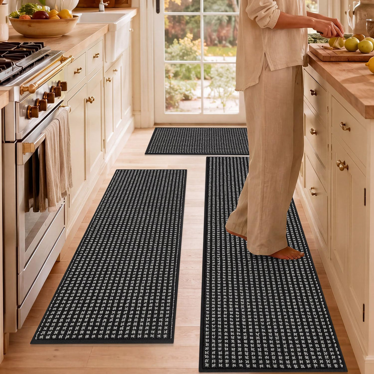 hicorfe Waffle Kitchen Runner Rugs Set of 2,Non Slip Kitchen Mats for Floor