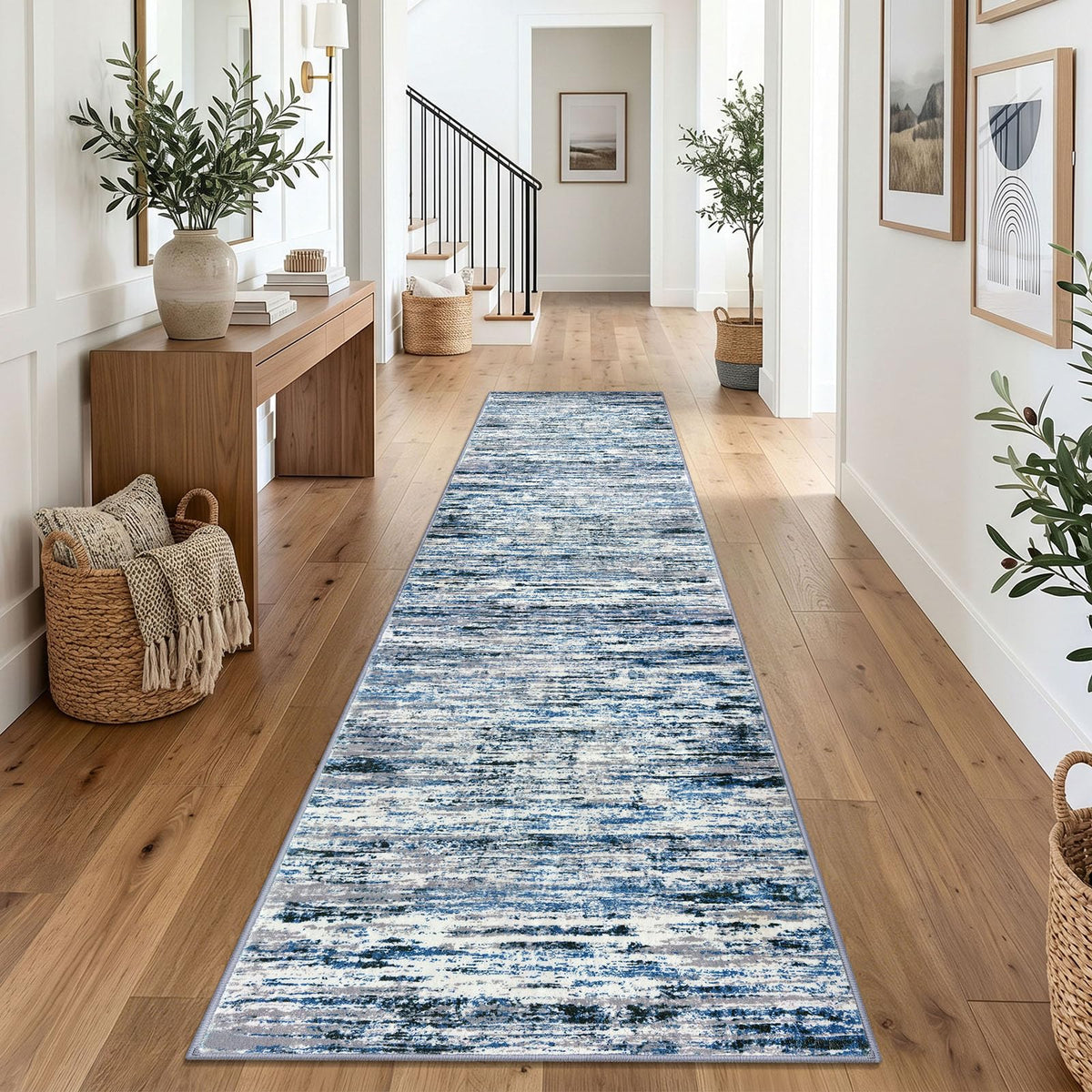 Lansny Modern Abstract 2x5 Runner Rug Non Slip Washable Kitchen Rugs