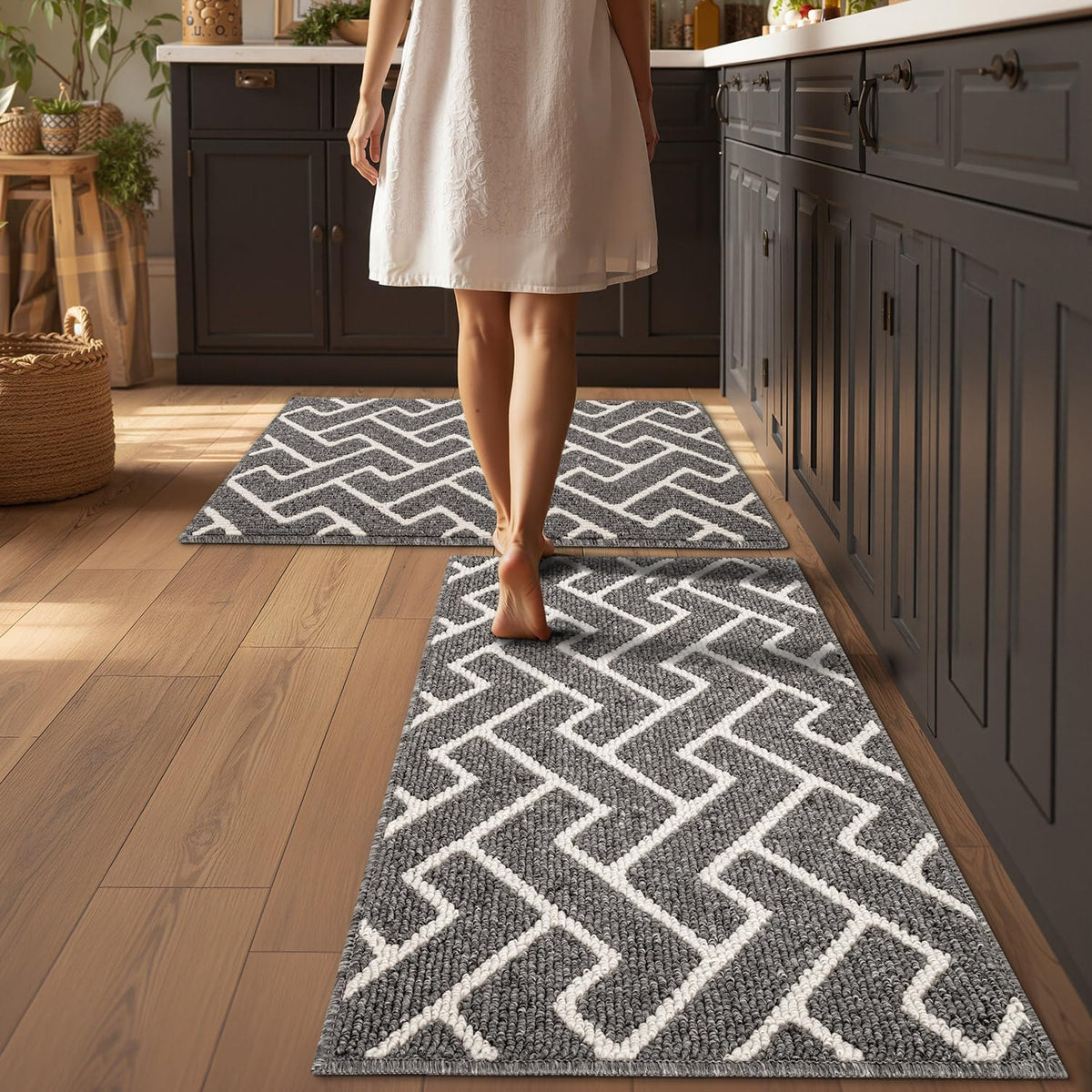 hicorfe Kitchen Runner Rug,20"x48"+20"x32" Kitchen Set,Non-Slip Kitchen Mat