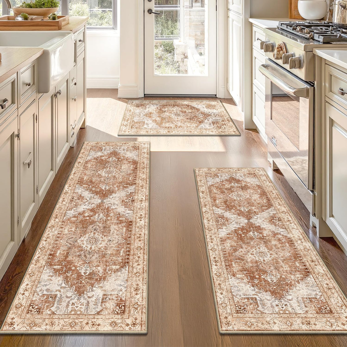 Yamaziot Washable Kitchen Runner Rugs Set of 3 with Non Slip Rubber Backing