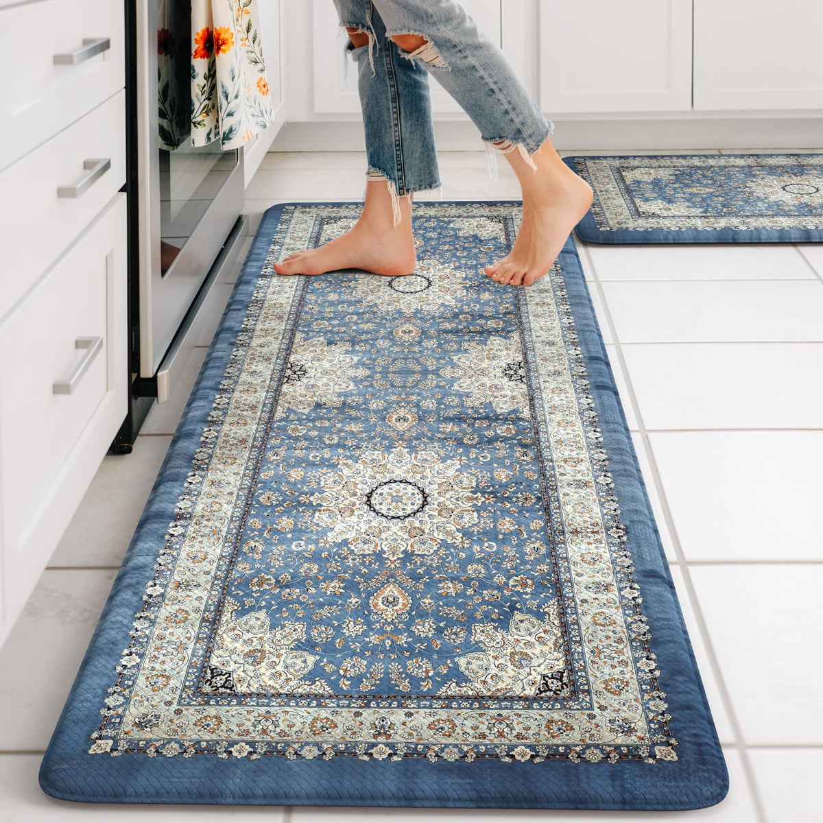 Collive Boho Kitchen Rugs Sets of 2 Fall Kitchen Mats for Floor Waterproof