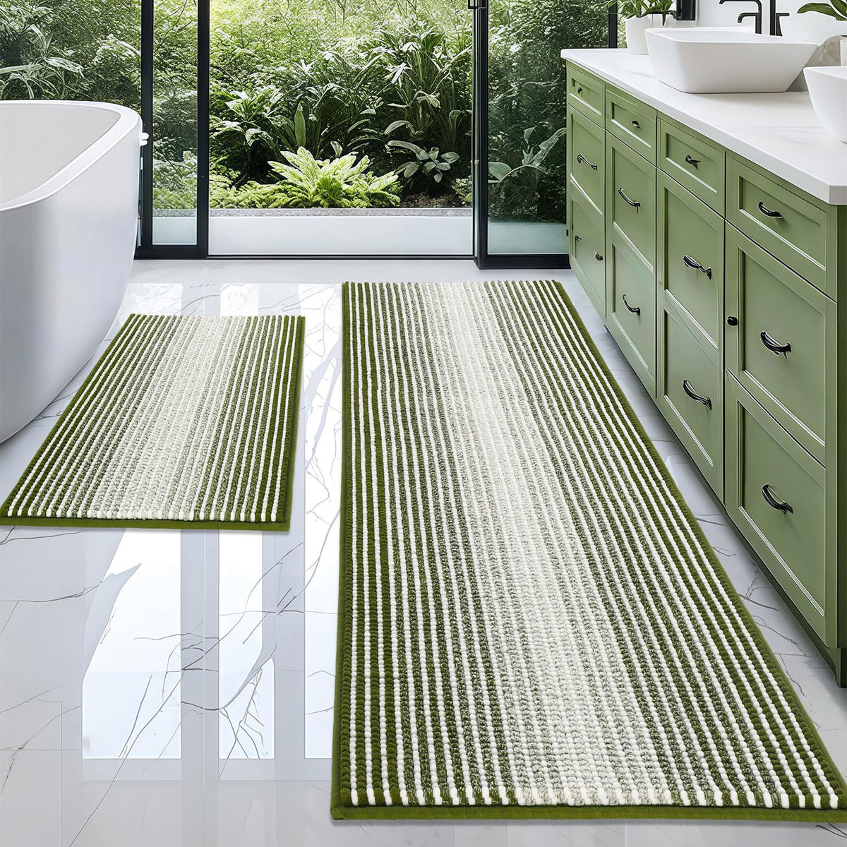 BSICPRO Bathroom Rugs Sets 2 Piece, Non Slip Boho Bath Mats, Beige