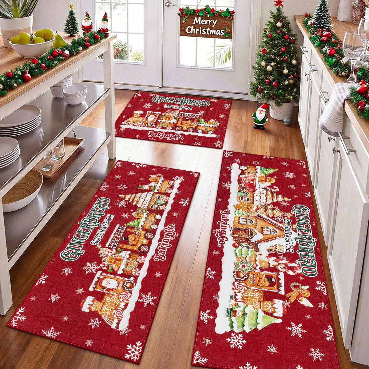 U'Artlines Fall Pumpkin Kitchen Rugs with Runner Sets 3 Piece,Washable