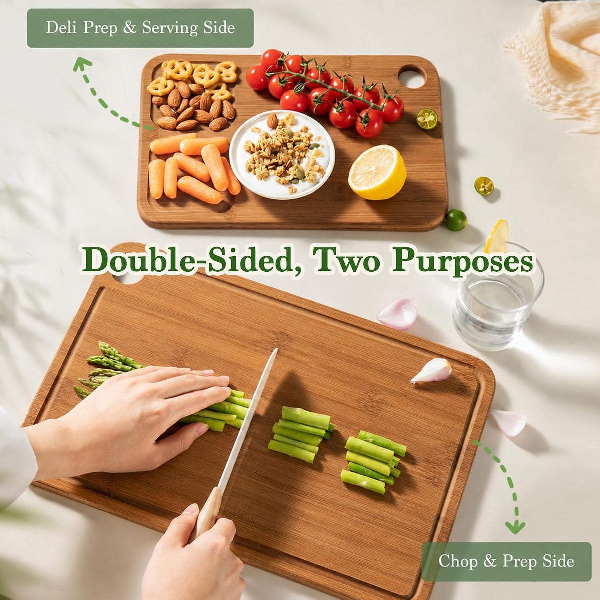 Bamboo Cutting Board 3-Piece Wooden Chopping Mats for kitchen