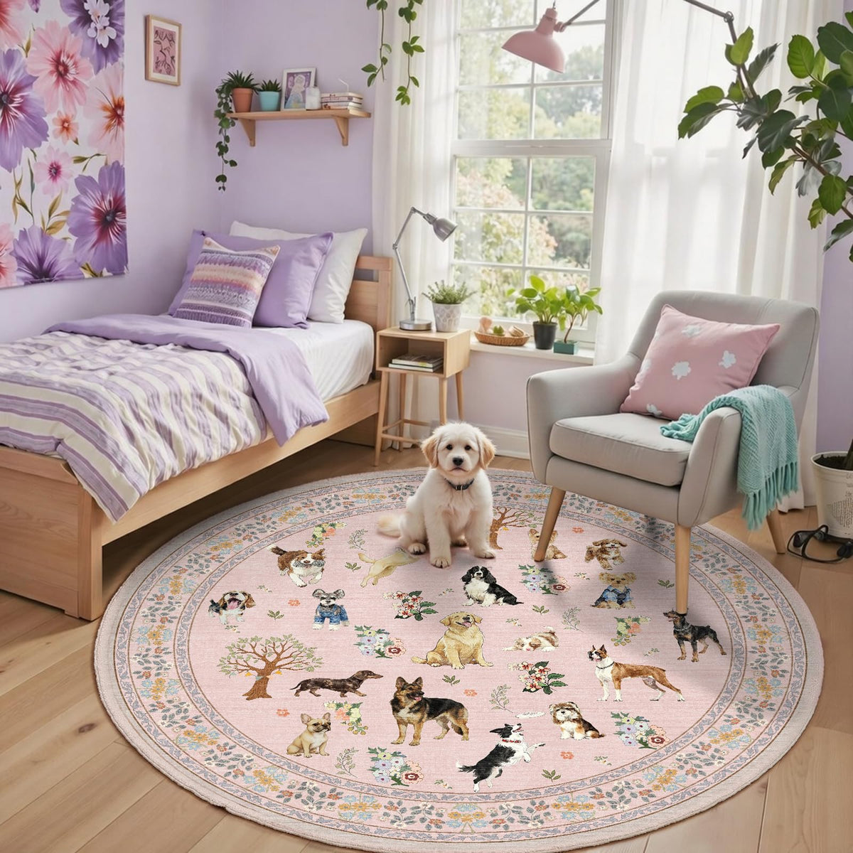 Washable Runner Rug 2x6 Beige Floral, Non Slip for Hallway, Kitchen
