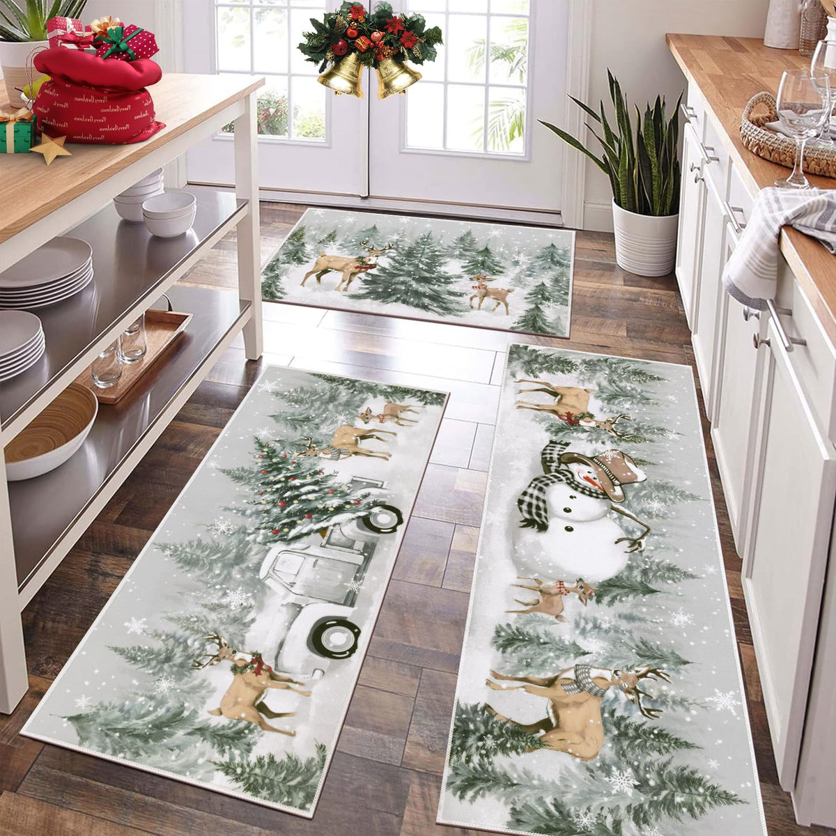 U'Artlines Fall Pumpkin Kitchen Rugs with Runner Sets 3 Piece,Washable