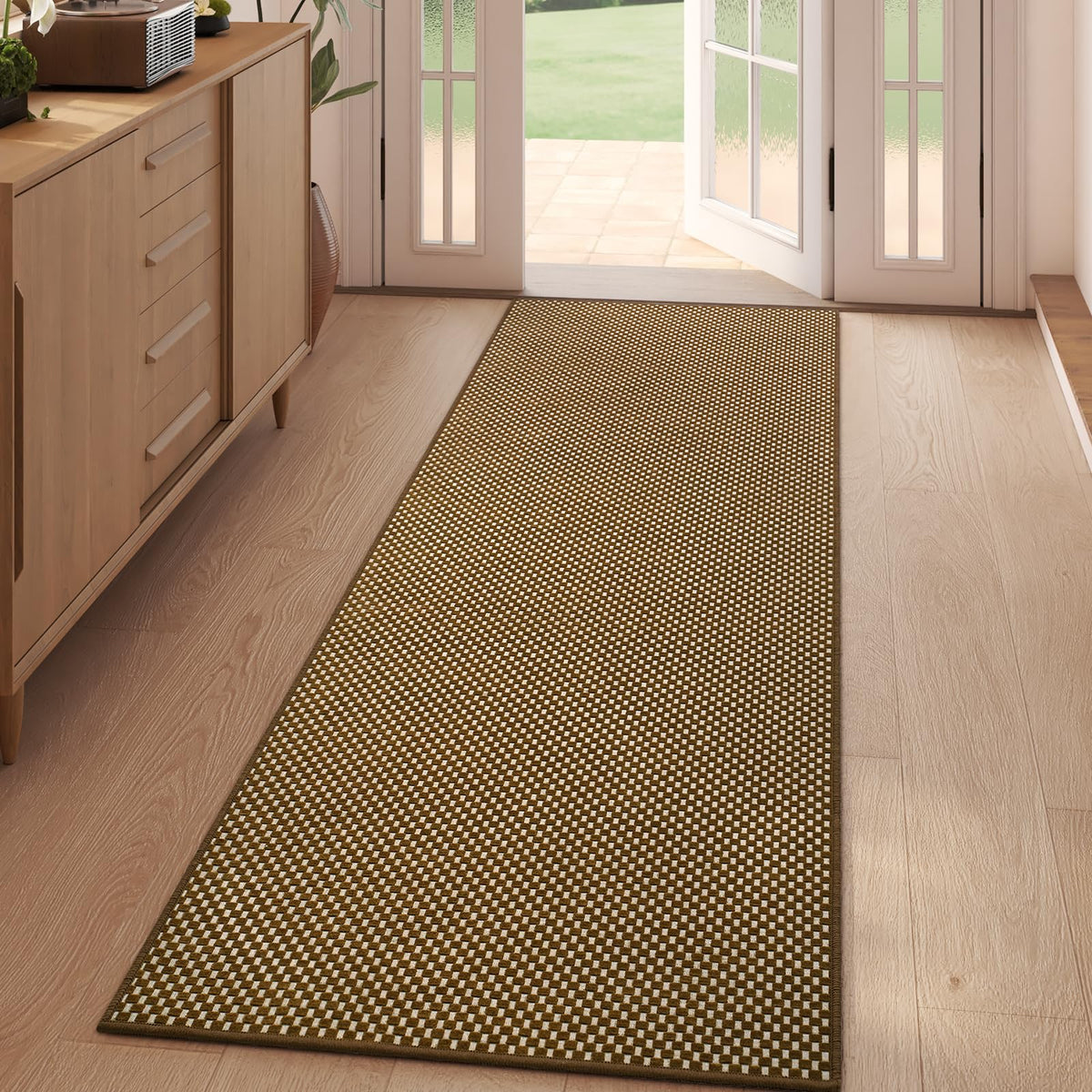 YDKGL 2x6 ft Low Pile Kitchen Runner Mat, Non Slip Washable, Brown