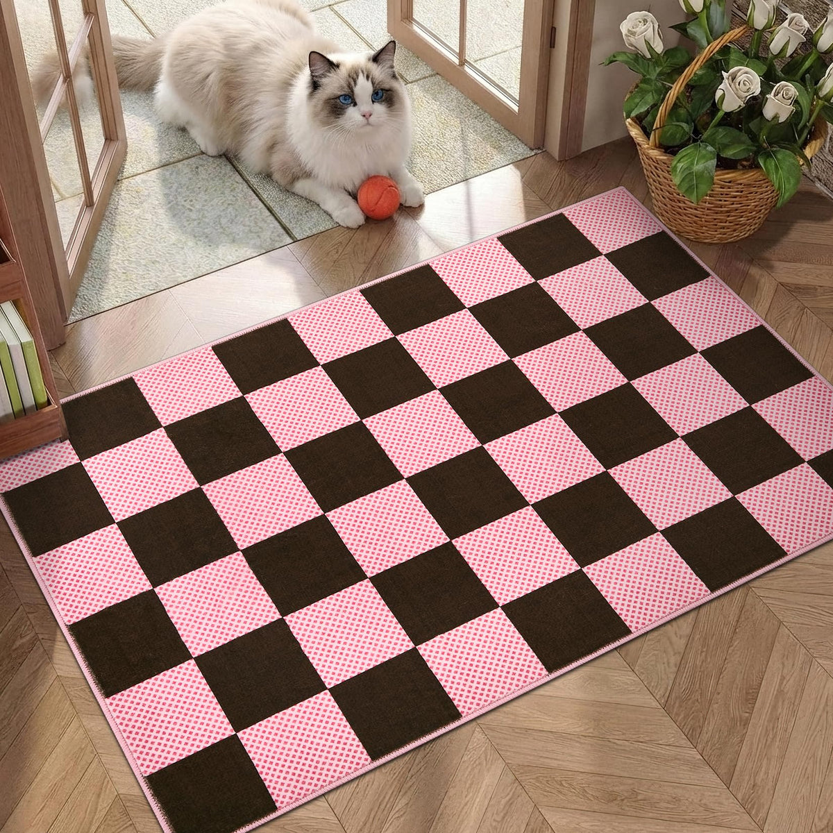 GarveeHome Checkered Pink 2x6 Washable Kitchen Runner Rug Low-Pile Entryway