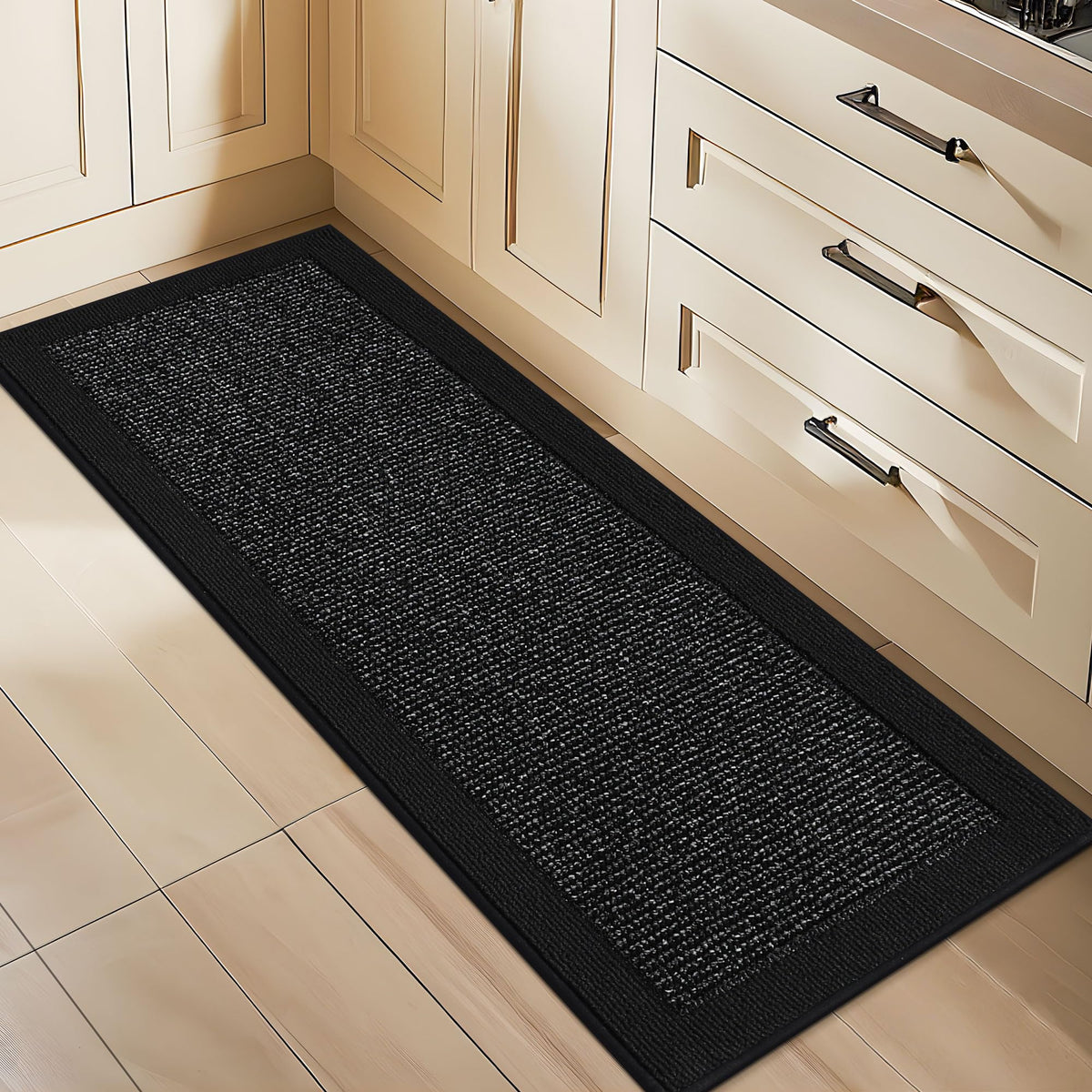 BEQHAUSE Kitchen Rugs Set of 2, Non Slip Washable, 24"x36"+24"x60", Black