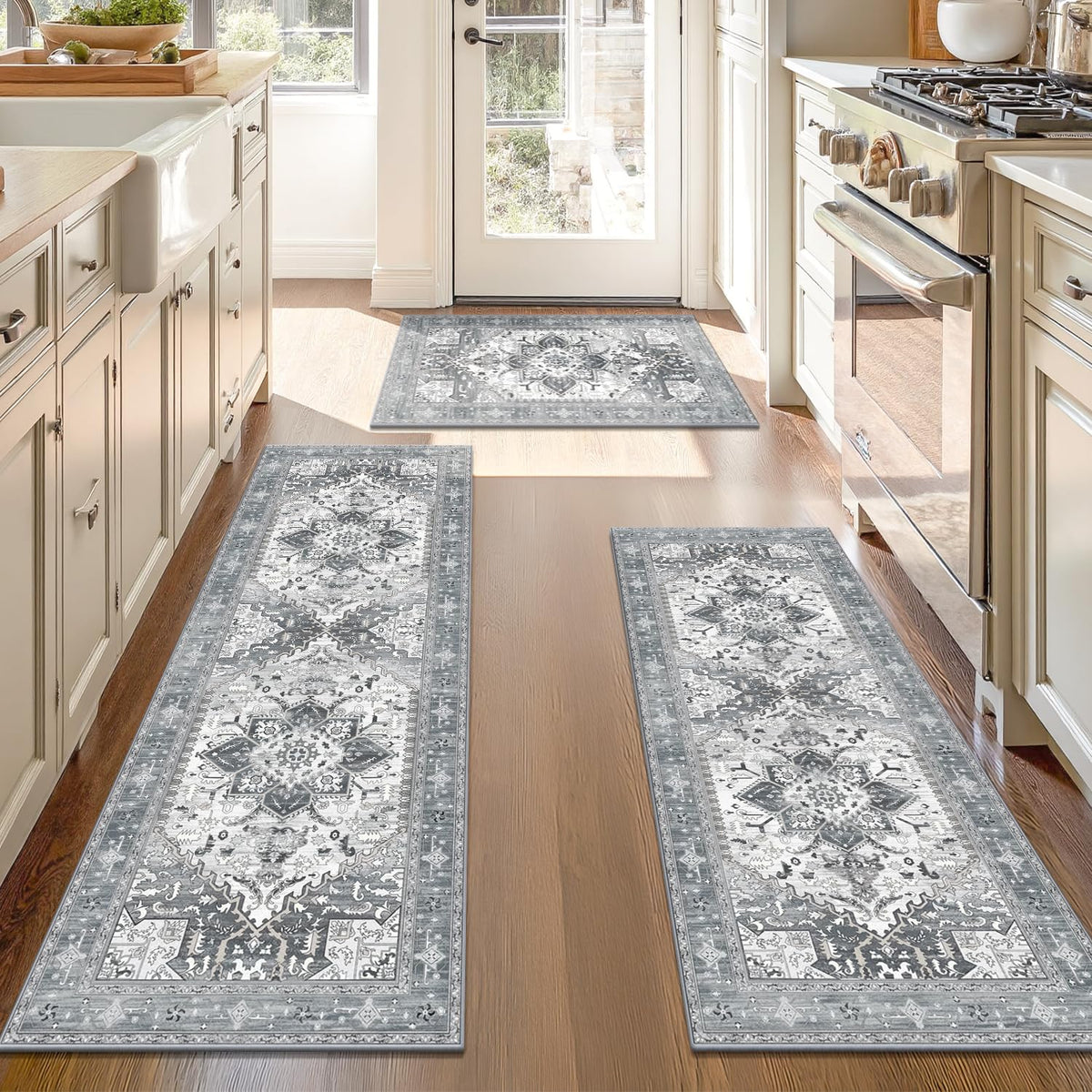 Yamaziot Washable Kitchen Runner Rugs Set of 3 with Non Slip Rubber Backing