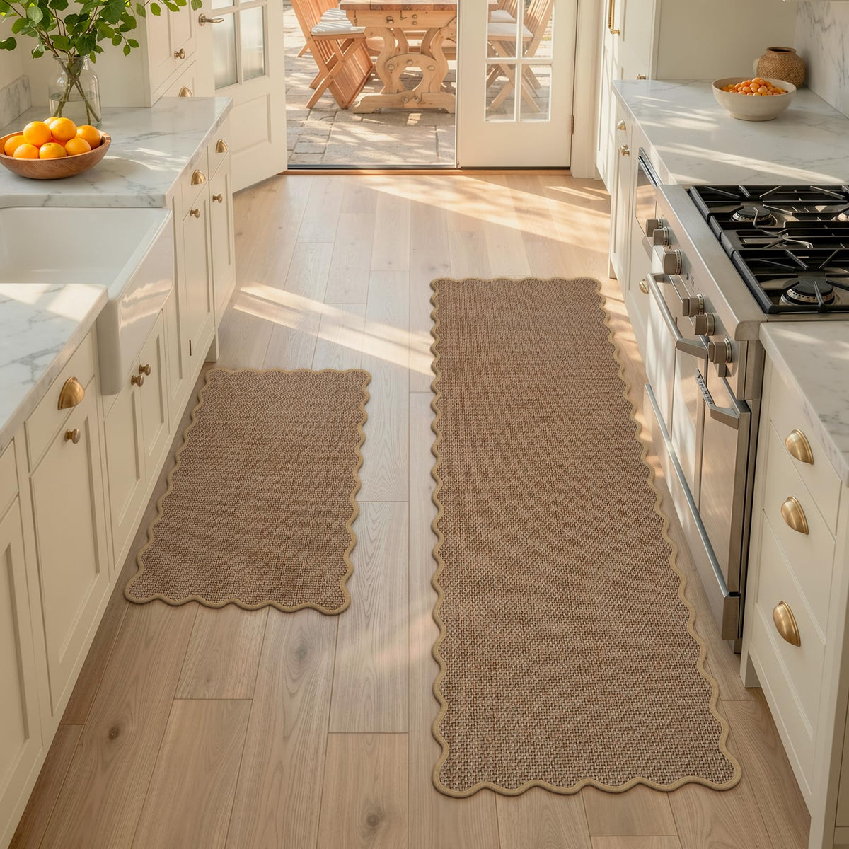 KIMODE Kitchen Rugs and Mats Set of 2 Scalloped Kitchen Mats for Floor
