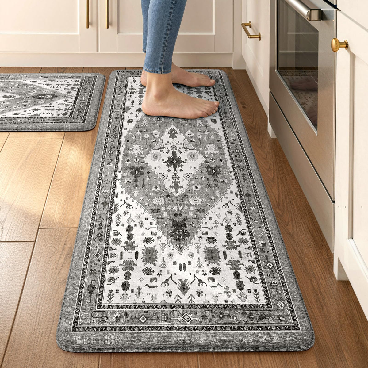Collive Boho Kitchen Rugs Sets of 2 Fall Kitchen Mats for Floor Waterproof
