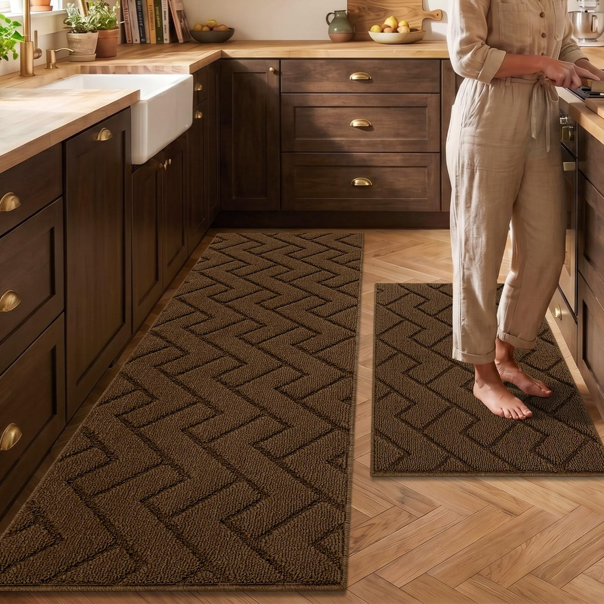 hicorfe Kitchen Runner Rug,20"x48"+20"x32" Kitchen Set,Non-Slip Kitchen Mat