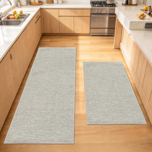 HDFK Kitchen Rugs Set of 2 PCS Runner Mat for Floor 17"x30"+17"x47" Beige