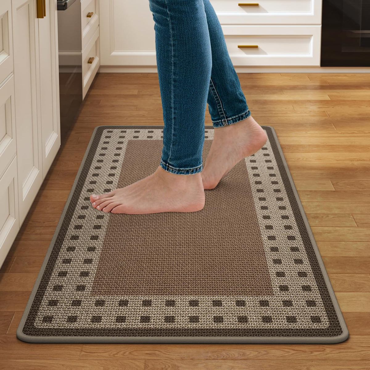 Kitchen Rugs Set of 2, Kitchen Mats for Floor,17x30+17x47 Brown